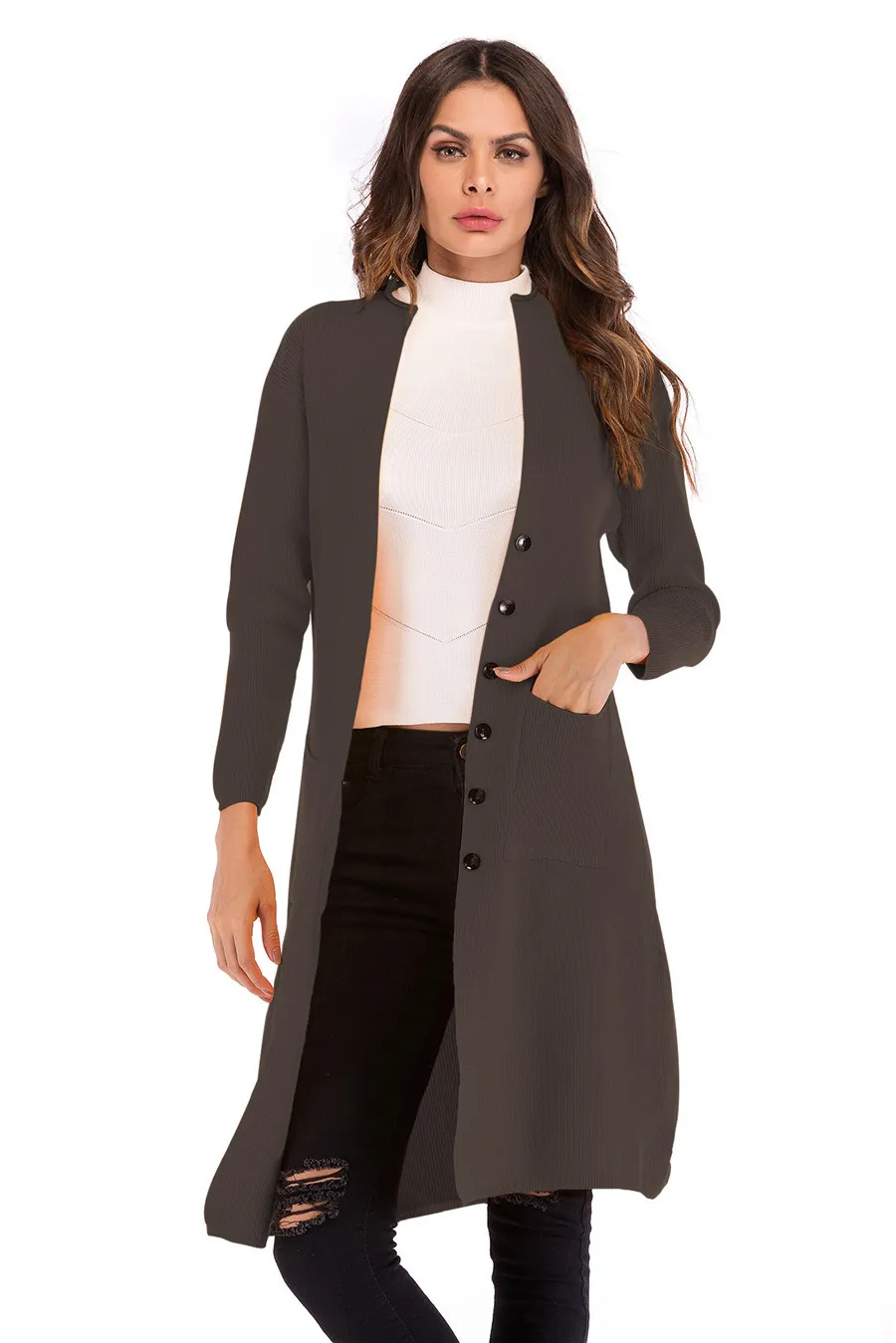 Gladiolus New 2018 Casual Autumn Winter Sweater Women Long Sleeve Button Pocket Knitted Long Cardigan Women Jumper Sweater Coats (15)