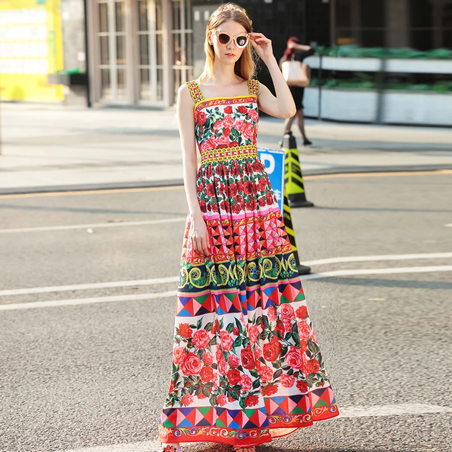 Boho Dress 2017 Summer High Quality New Spaghetti Strap Floral Print Floor Length Maxi Long Women's Dress long-floral-maxi : image Boho Dress 2017 Summer High Quality New Spaghetti Strap Floral Print Floor Length Maxi Long Women's Dress long-floral-maxi