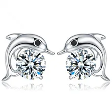 Серьги-гвоздики в виде дельфинов с цирконием