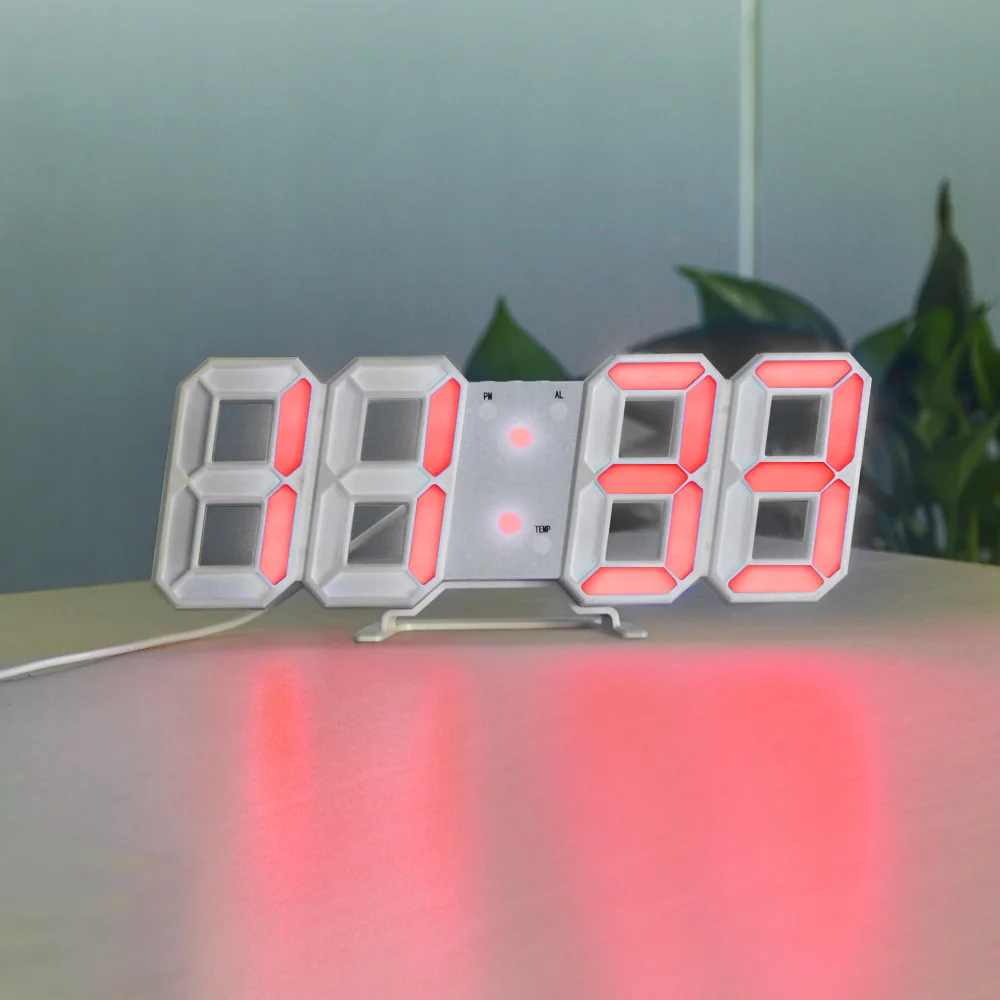 White C LED Table Lamps Creative Digital Clock Snooze Wake up Light Night Induction Light Temperature Display Bedside Desk Table Lamp - Lampshade Color: White C