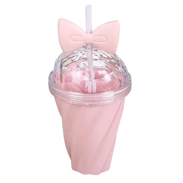 400ML Lovely Cute Straw Cup Cold Drink Cup Plastic With Bow Lid Straw