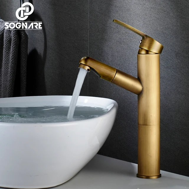 Sognare Antique Br Single Handle Pull Out Bathroom Sink Faucet Sognare Antique Br Single Handle Pull Out Bathroom Sink Faucet Mixer Tap Cold And Hot Basin