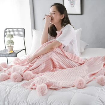 

Cotton Pom Crochet Thread Blanket 90x90cm For Babies Adults Twin Size Bed Kitted Throws Bed Runners