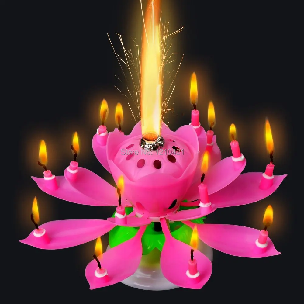 Livraison Gratuite 2 Pieces Ensemble Incroyable Romantique Musical Lotus Tournant Joyeux Anniversaire Bougie De Mariage Aliexpress