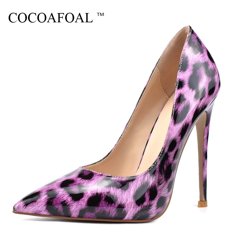 

COCOAFOAL Leopard Print Women's High Heels Shoes Wedding Pumps Sexy Plus Size Party Patent Leather High Heels Shoes Pointed Toe