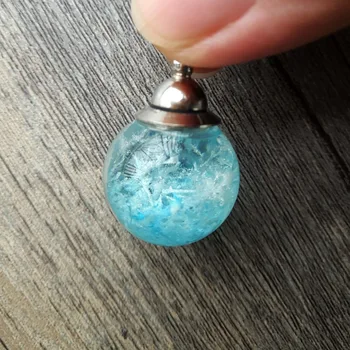 

Blue Crystallization Resin Glass Ball Pendant Sterling Silver Color Snake Chain Necklace Women Choker Boho Jewelry Handmade