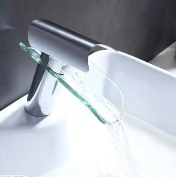 

Bathroom Faucet, Advanced Modern glass waterfall contemporary Chrome Brass Bathroom basin sink Mixer waterfall Tap