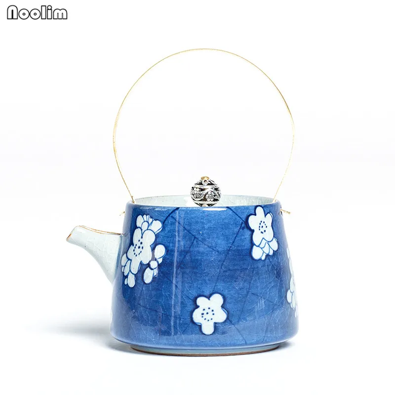 NOOLIM 200 мл Цзиндэчжэнь керамический Индиго глазурь ледяная трещина чайник кофейник китайский чайный набор ручная роспись цветок сливы кунг-фу чайный горшок