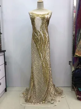 

Latest Gold Lace Fabric 2019 Beautiful Sequins Tulle Lace Fabric High Quality African Cheap Women Lace Fabric For Nigerian J11