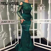 Abendkleider жемчуг с низким вырезом на спине вечернее платье зеленое, с длинным рукавом платье для выпускного вечера турецкий Дубай Вечерние Платья Vestidos De Festa
