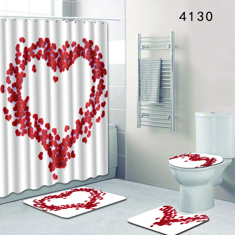 

Shower Curtain Bathroom Mat set Printing Shower Curtain Bathroom Mat Non-Slip Toilet Lid Cover Rug Set