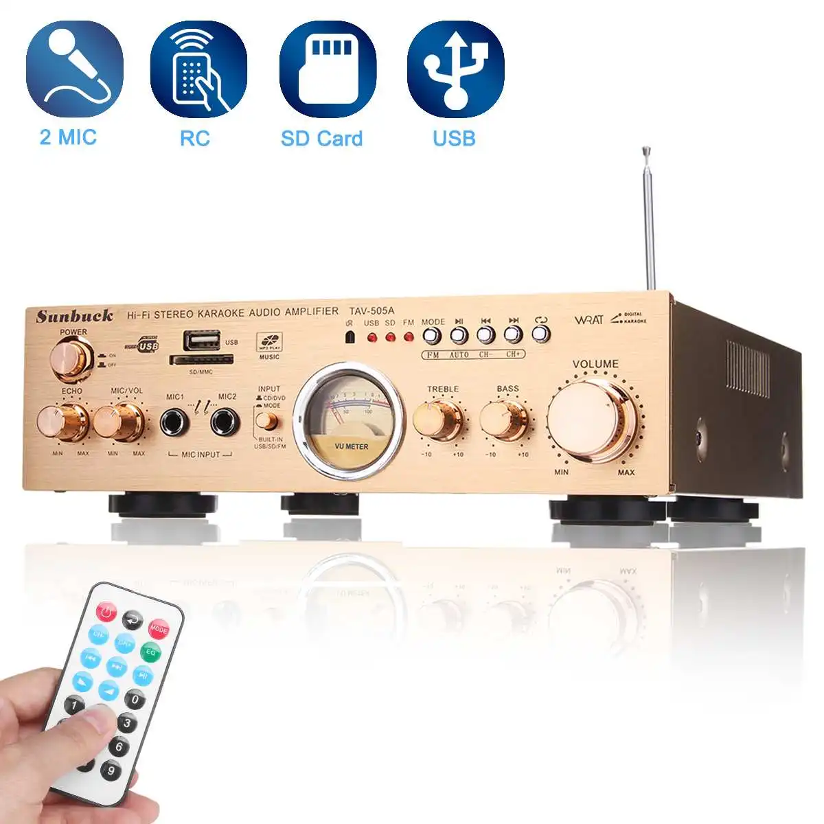 

TAV-505A 600W home Amplifiers Stereo VU Meter 2 Channel 4 ohm Power Amplifier Support FM USB SD with Remote