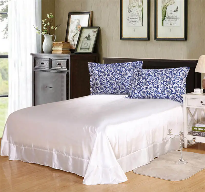Cama de seda de satén edredones edredón cubre colchas Twin full Queen King Size dormitorio decoración porcelana china azul blanco - 3