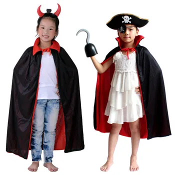 

Besegad Kids Black Red Reversible Cloak Cape Magician Pretend Play Costume for Devil Vampire Cosplay Halloween Party Supplies