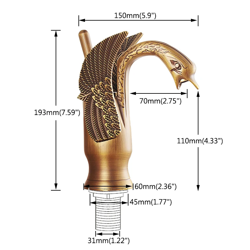 Античная латунь лебедь форма Ванная раковина кран одно отверстие традиционный стиль смеситель на бортике