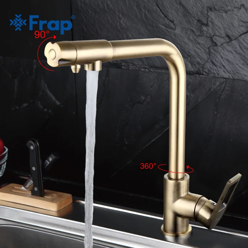 Frap Bronze Kitchen Faucet Right Angle Design 360 Degree Rotation with Water Purification Features Single Handle F4372-4 | Обустройство