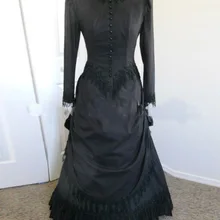 Элегантный Черный Хлопок Длинные Рукава Винтаж Викторианской Суеты Бальные Платья, 17 18-го Века Леди Dress Костюмы