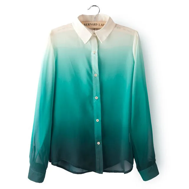

Women's Blouses Women Fashion Gradient Color Chiffon Shirt Female Casual Long Sleeve Blouse Single-breasted Shirts Tops