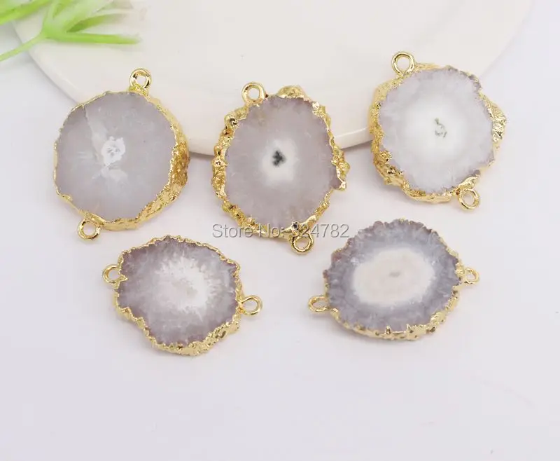 

5pcs Natural White Sun Flower shape Stone Slice Connectors Beads,Gold Metal For Making Jewelry