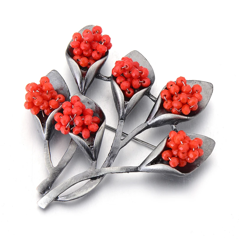 3pcs/lot Wholesale Black Gun Alloy Flower Brooches Bohemia Style Red