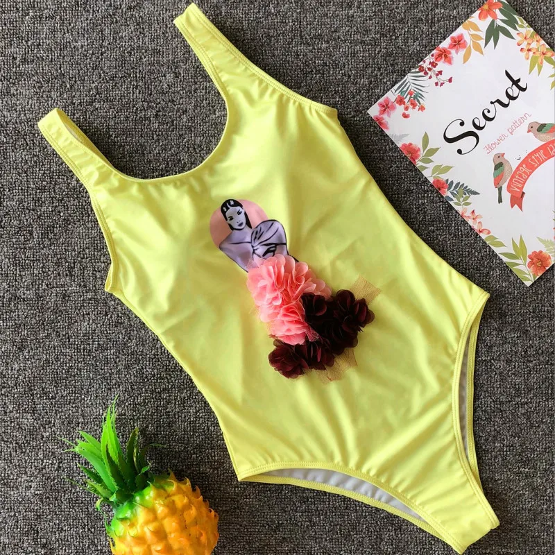 Сексуальный весенне-летний монокини с 3D лепестками и вышивкой, бикини, женский слитный купальник, женский слитный купальник, женский купальник - Цвет: Yellow swimsuit