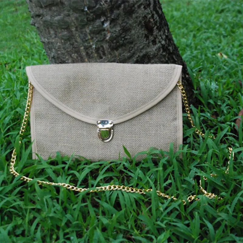 Wholesale Jute Cosmetic Bags Metal Straps Burlap Makeup Bags With