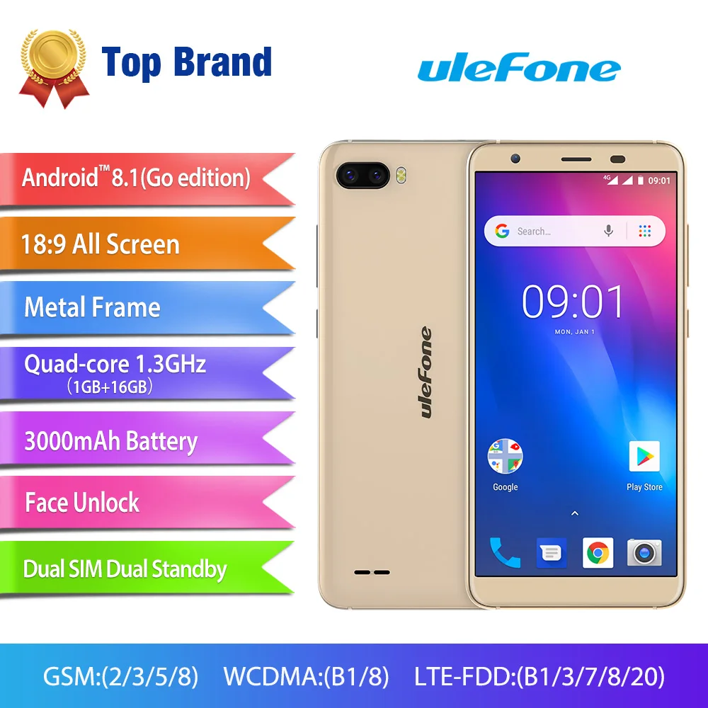 

Ulefone S1 Pro Mobile Phone Android 8.1 5.5 inch 18:9 MTK6739 Quad Core 1GB RAM 16GB ROM 13MP+5MP Rear Dual Camera 4G Sma