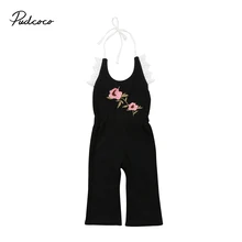 Милый ; детская одежда для маленьких девочек; летние модные комбинезоны с цветочным принтом для девочек, костюм с вырезом на спине одежда с лямкой на шее, без рукавов, на лямках, комбинезон От 1 до 6 лет