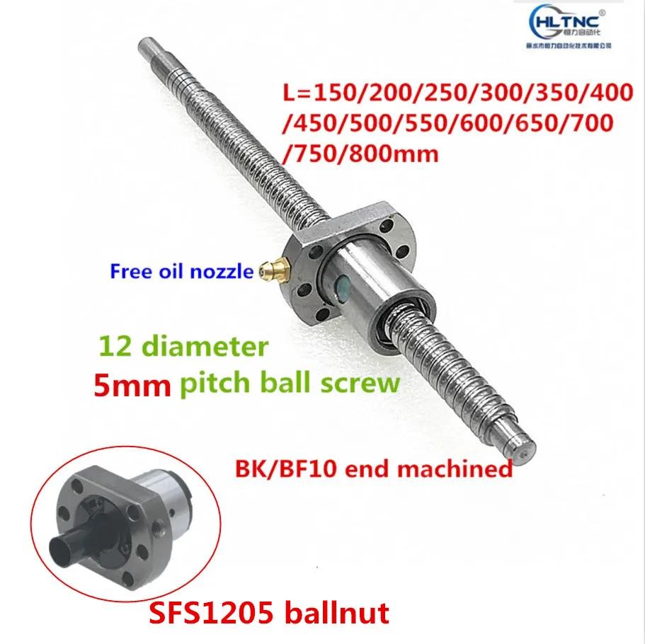 

SFS1205 150 200 250 300 350 400 450 500 550 600 650 mm C7 ball screw with 1205 flange single ball nut BK/BF10 end machined