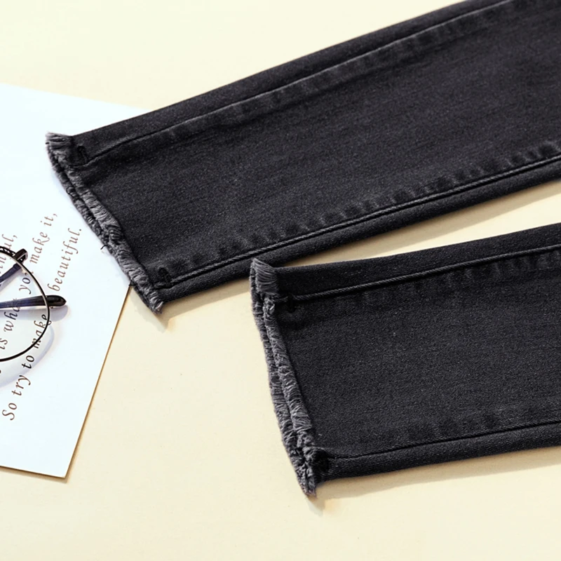 High Waist Skinny Pencil Jeans Woman Ripped Gray Black Stretch Mom jeans Plus Size Ladies jeans pants Women jeans femme mujer