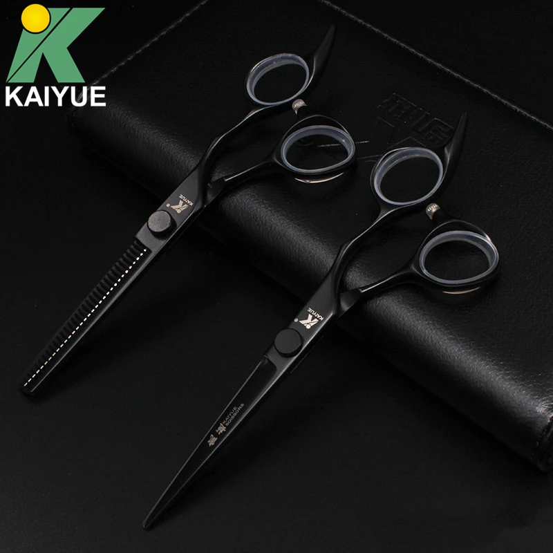 

Cutting Scissor + Thinning Scissor 2 Pieces Black Style Hairdresser's Scissors Barber Shears Tijeras Pelo Salon 6 inch F2T-60-B