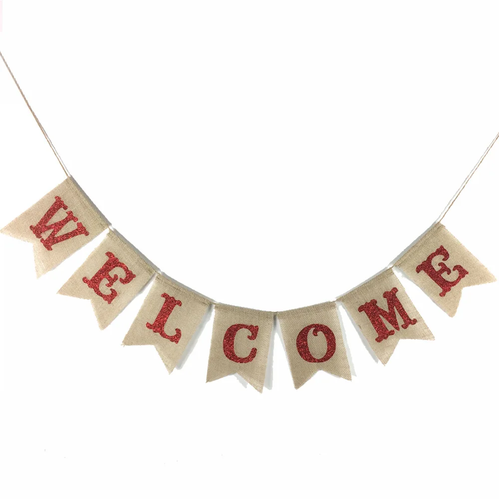7 Flags Sign "WELCOME" Jute Garland Banner Handmade Rustic Burlap | AliExpress