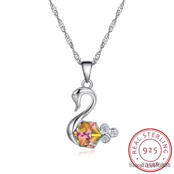 

SMTCAT Crystals from Necklace Women Pendants S925 Sterling Silver Jewelry Swan Shaped Austrian Rhinestone Paved Elegan