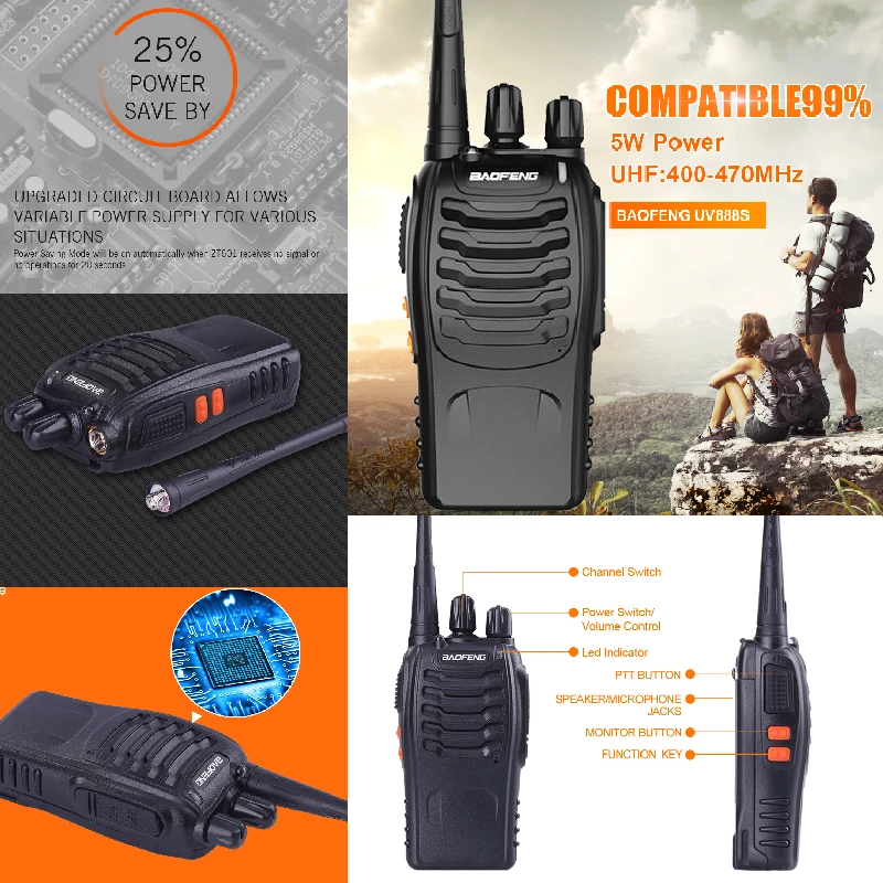 10 шт./лот Baofeng BF-888S портативная рация 5 Вт портативная рация bf 888s UHF 400-470MHz 16CH двухсторонний портативный трансивер Raio