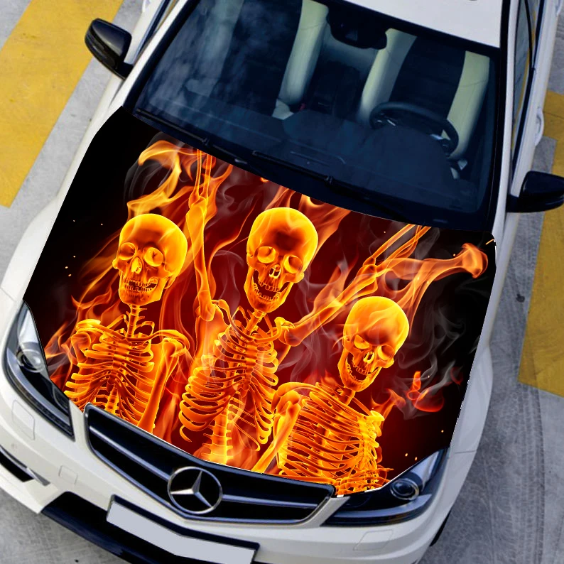 Car Styling HD Inkjet Hood Flame Skull Stickers Decals Camouflage Vinyl