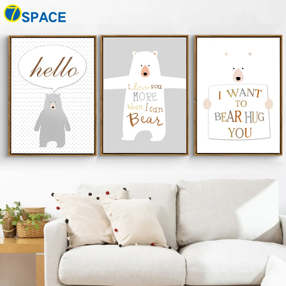 Cartoon Bear Quotes Wall Art Canvas Painting Posters And Prints Nordic Poster Canvas Art Wall Kids Room Quadro Decor in Painting & Calligraphy