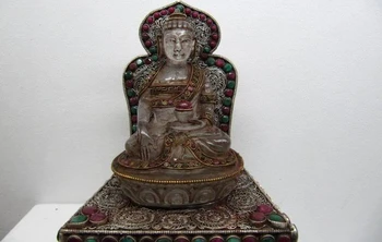 

6 Tibet Silver inlay ruby beryl Gem crystal Amitabha Tathagata Sakyamuni Buddha