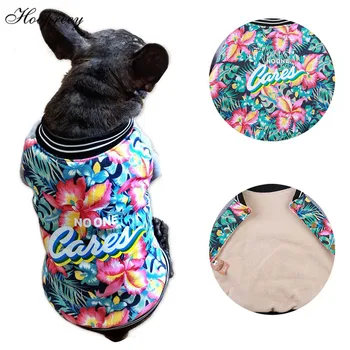 

New Winter Baseball Uniform French Bulldog Fashion Dog Clothes Thicken Warm Jacket Floral Print Coat for Small Puppy Dogs 10A