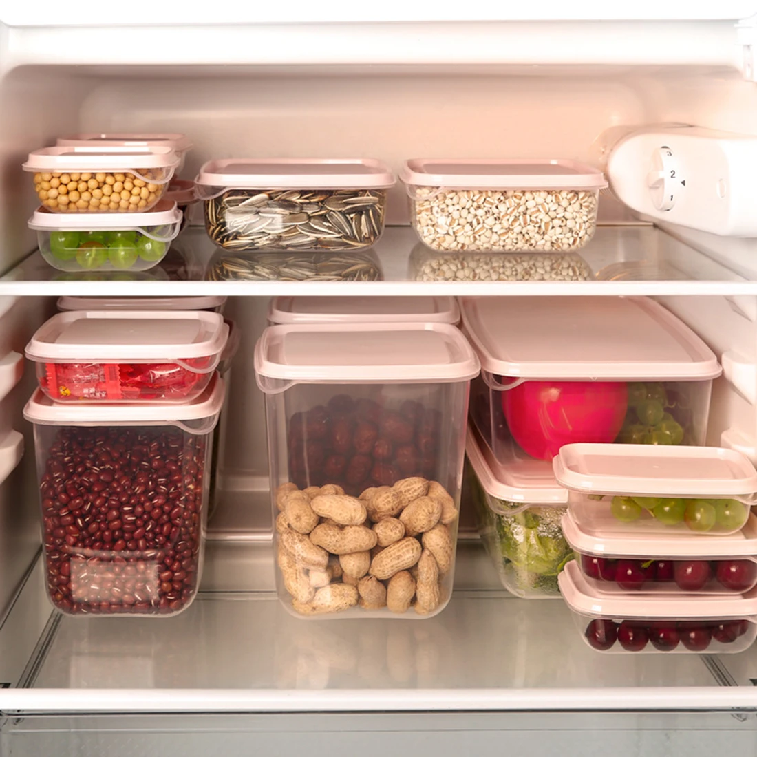 17 piezas de plástico caja de almacenamiento de alimentos sellados preservación para Camping al aire libre familia comer vajilla-rosa claro