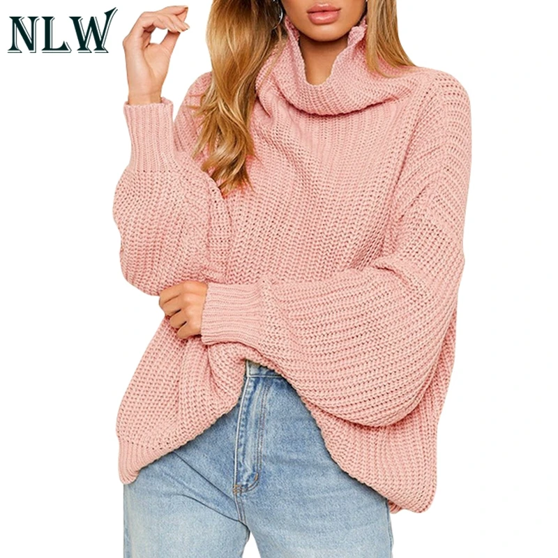 

Conmoto Turtle Neck Solid Elegant Women Sweaters Loose Knitted Sweater Casual Winter Pullovers Tops Jumper