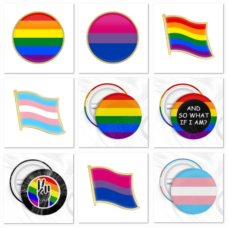 Bisexual Pride Flag Pins Gay Rainbow Lgbt Flag Lapel Pins Round Tin