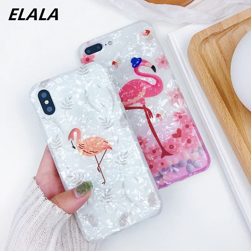 

Elala Luxury Epoxy Case For iPhone 6s 7 8 Case Funny Flamingo Feather Silicone Soft TPU Glitter Cover For iPhone X S XR Max Case