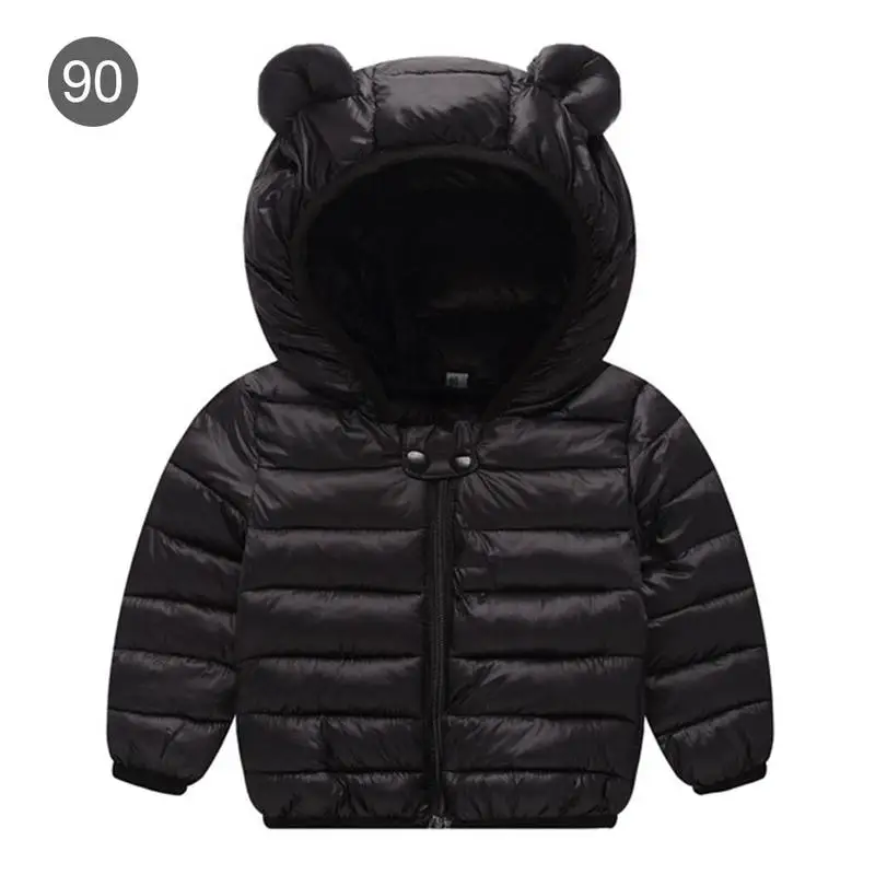 Куртка для маленьких девочек и мальчиков г. Осенне-зимняя куртка для девочек, пальто детская теплая верхняя одежда с капюшоном детская одежда детская шапка с ушками - Цвет: Black 90cm