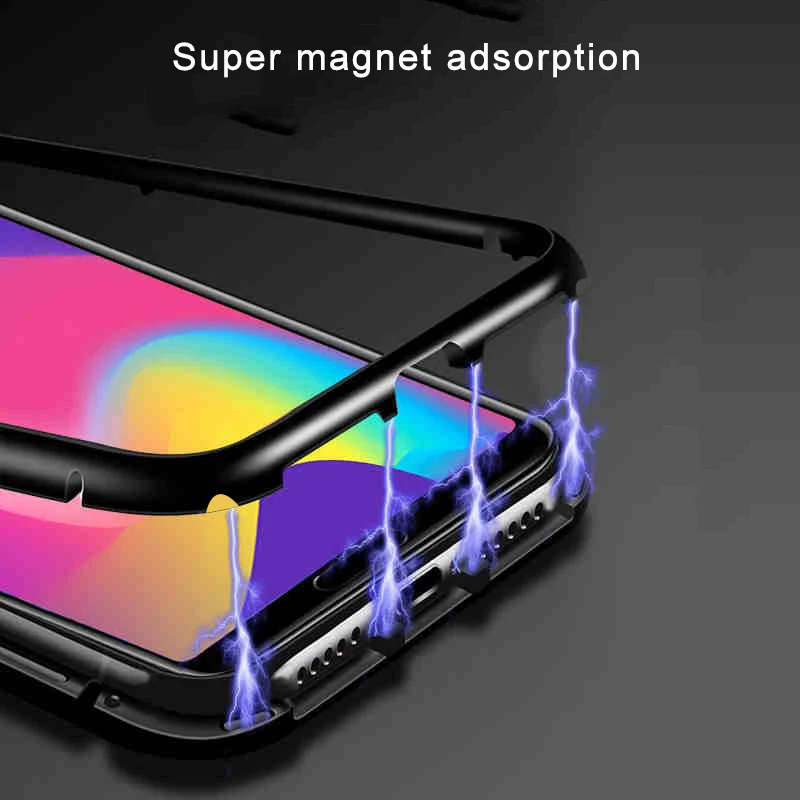 Magnetic-Adsorption-Case-For-Huawei-P20-Clear-Tempered-Glass-Back-Cover-Metal-Frame-Magnet