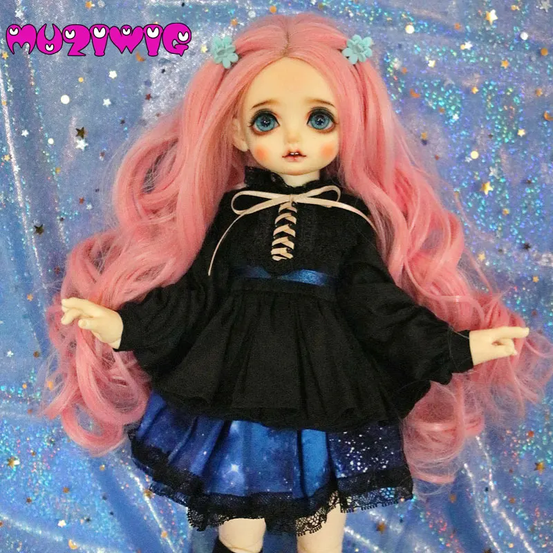 

MUZIWIG Bjd Wig 1/3 High-temperature Fiber Synthetic Girl Long Loose Spiral Wavy Mint Green Pink Blended Doll Hair Wig On Sale