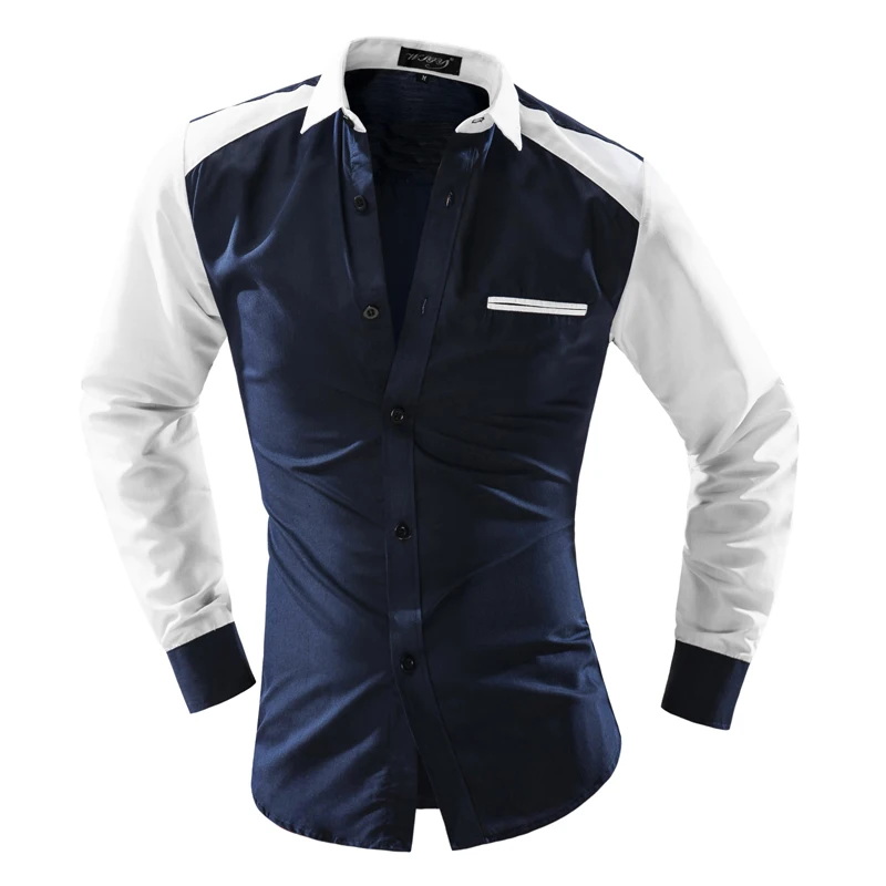 Платье 2018 Для мужчин s Slim Fit Chemise Homme классический шить тенденция торговли футболка