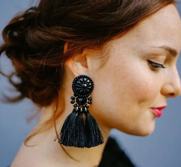 

Black Tassel Statement Big Dangle Drop Earrings For Women Fashion Crystal Earring Jewelry Accessories Bohemia Retro Ethnic