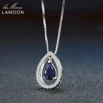 LAMOON 5X7mm Teardrop 100% Real Blue Sapphire 925 Sterling Silver Chain Pendant Necklace Jewelry  S925 LMNI059