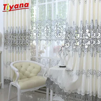 

Drapes In Living Room Luxury Gray Curtains with Embroidery for Bedroom Livingroom Window Treatment Sheer Tulle Curtains WP147*40
