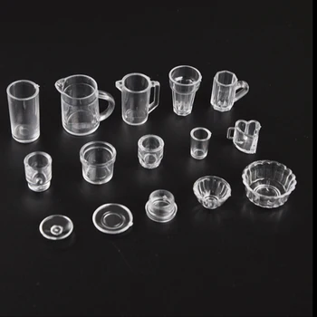 

New 15PCS/set Mini Plastic Doll House Miniatures Tableware Drink Wine Bottles Goblets Beer Plates Accessories Dollhouse Cup Set